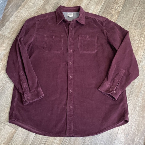L.L. Bean Traditional Fit Corduroy Button Up Shirt Jacket Men's XL Tall Maroon - Picture 1 of 5